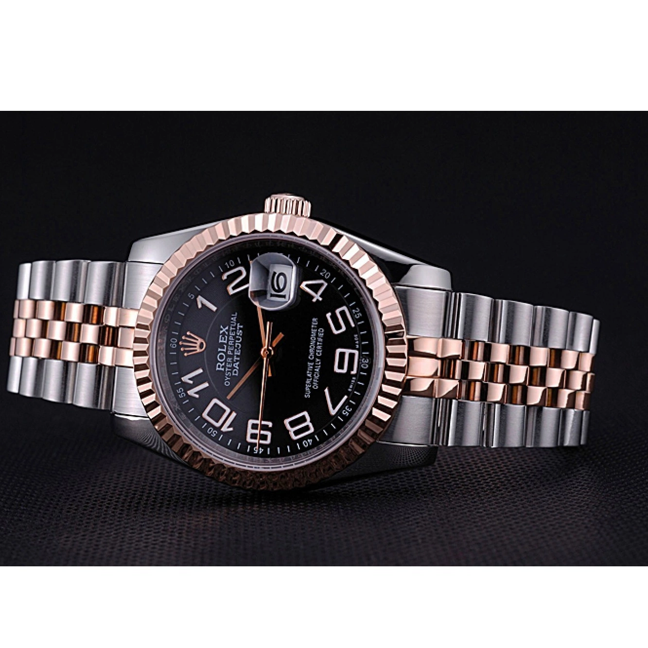 Aaa replica watch Dial Black and Gold Stainless Steel 622545 DateJust Bracelet Rolex 0802